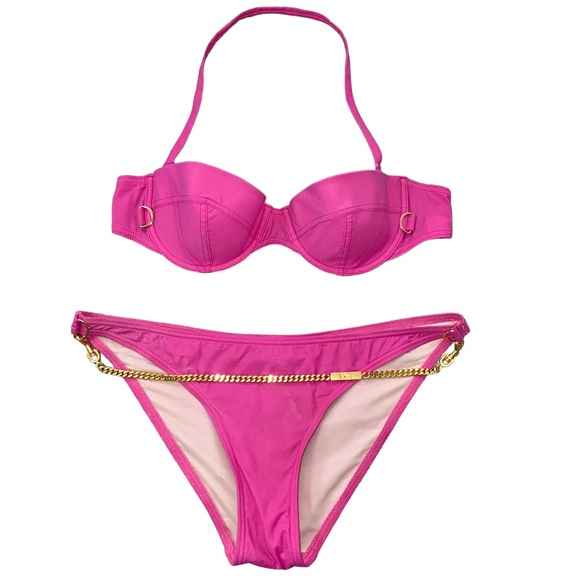 Dior Other - S/M AUTH VTG Christian Dior Pink Gold Chain Convertible Bandeau Bikini Swimsuit